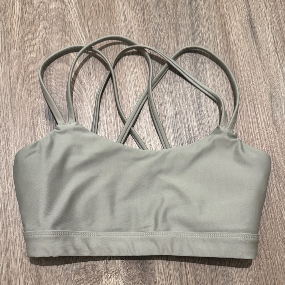 Women's Strappy Sports Bra in light sage green